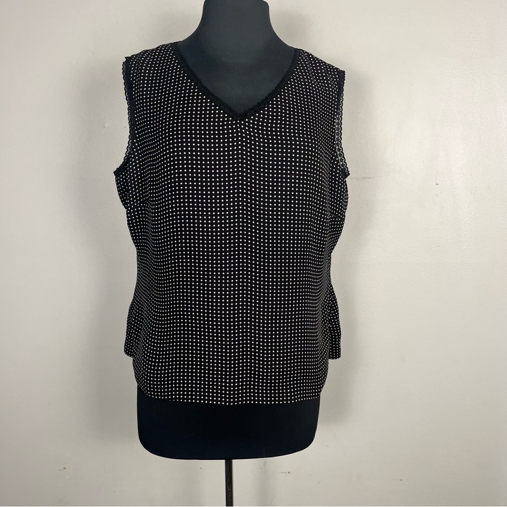 Vintage Y2K charter club 100% silk black white polka dot sleeveless top size 16